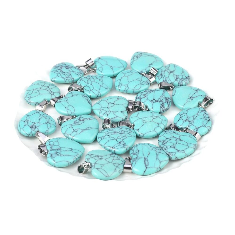 1966 20 Pcs natural stone pendants heart shape healing blue turquoise stone